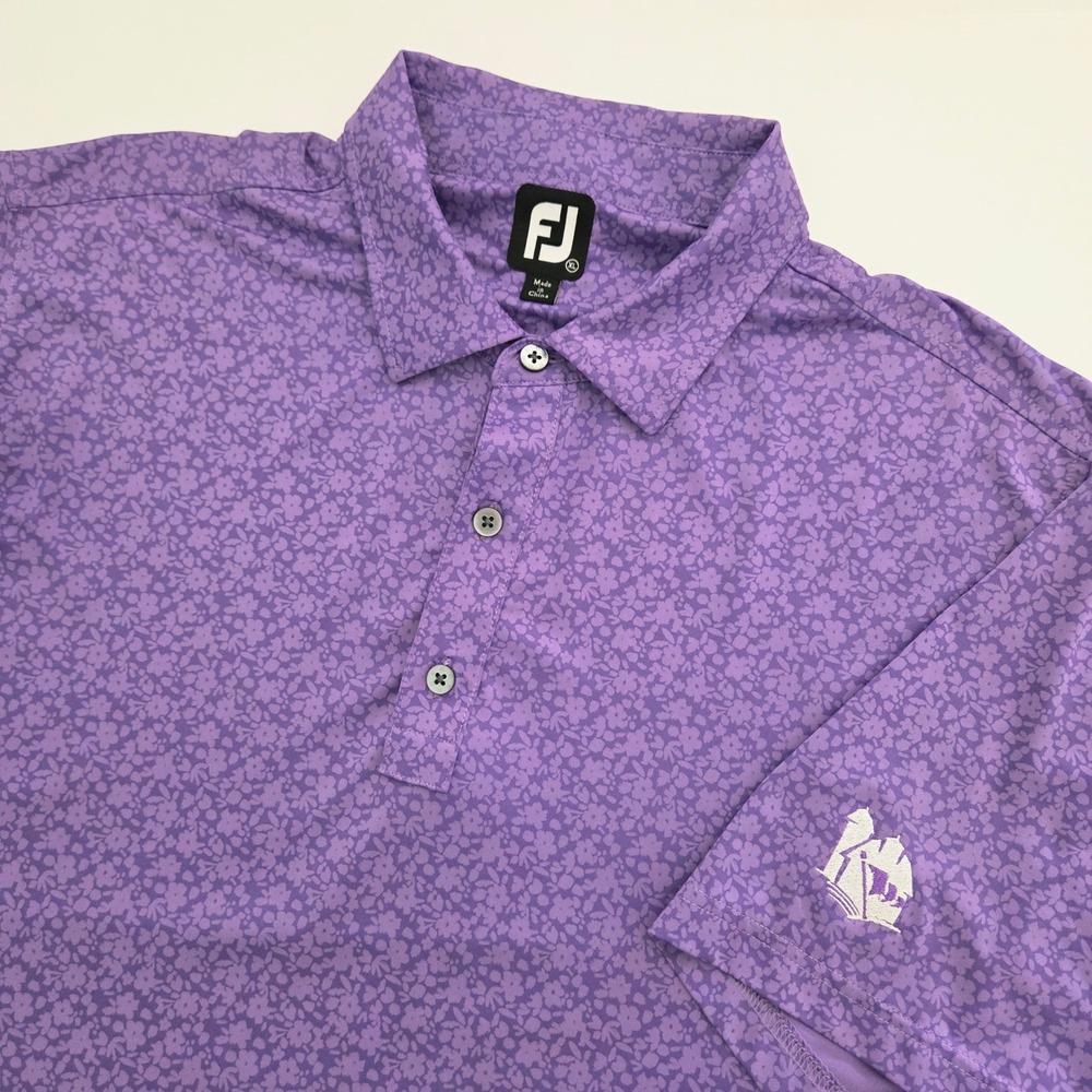 FootJoy Golf Polo Purple All Over Floral Print Performance Stretch Mens XL